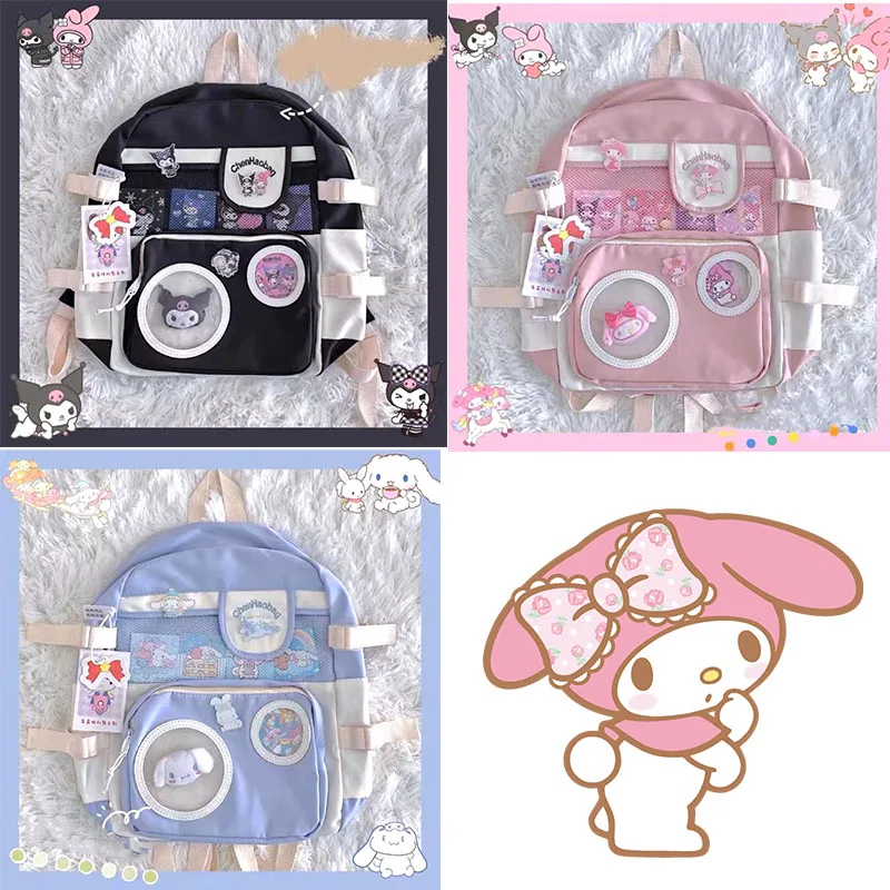 

Sanrioed Kuromi My Melody Cinnamoroll Backpack Cartoon Schoolbag Large Capacity High School Student Campus Girl Schoolbag