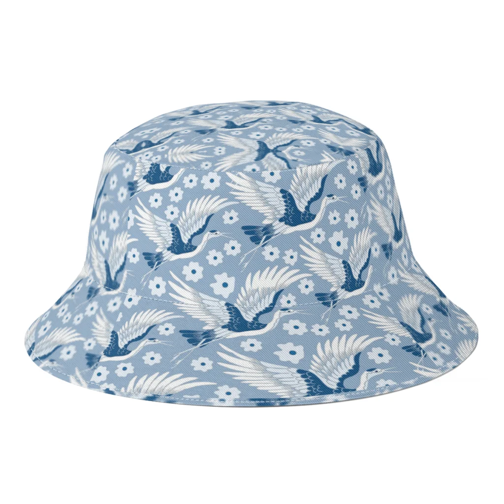 

Summer Unisex Harajuku Bucket Hats Delft Blue Birds Women Men Fisherman Hats Autumn Outdoor Travel Panama Cap for Bob