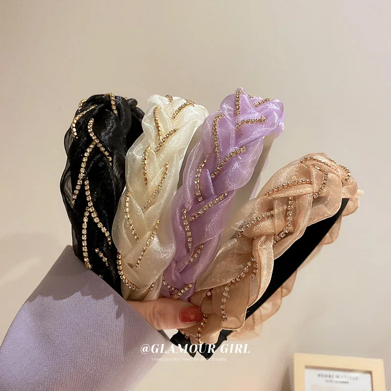 

Korean Diamond Inlaid Organza Fried Dough Twist Headband French Retro Rococo Fashion Super Fairy Design Headwear