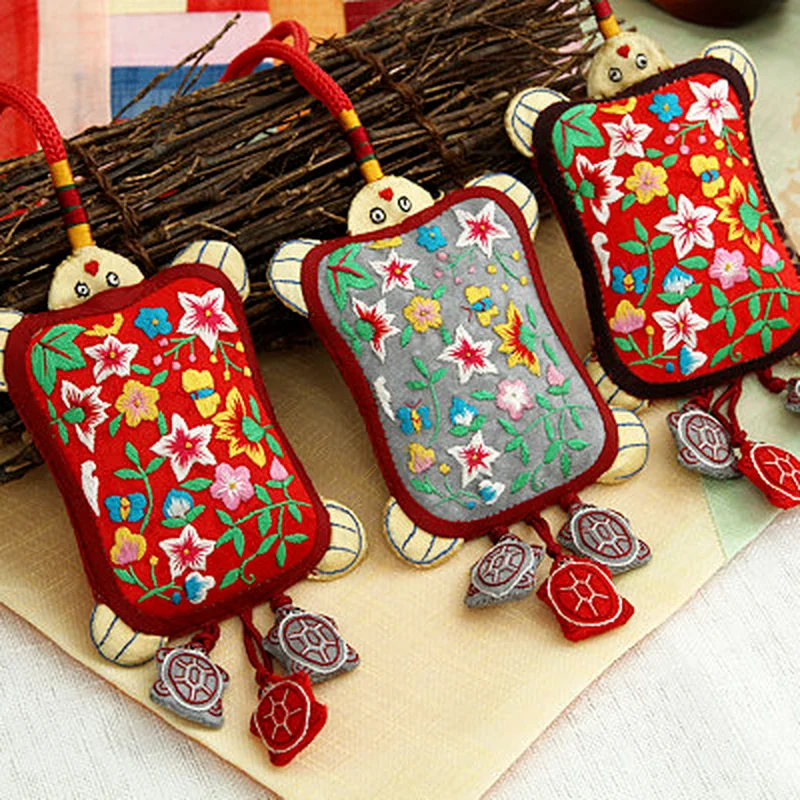 

Korean Hand-embroidered Longevity Turtle Original Imported Hanbok Pendant Korean Pendant Car Pendant