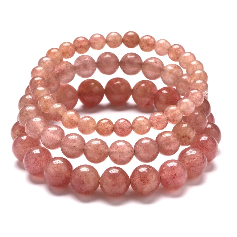 

10pcs Natural Stone 6mm 8mm 10mm Strawberry Crystal Bead Bracelet Yoga Chakra Healing Lover Couple Friend Bracelets