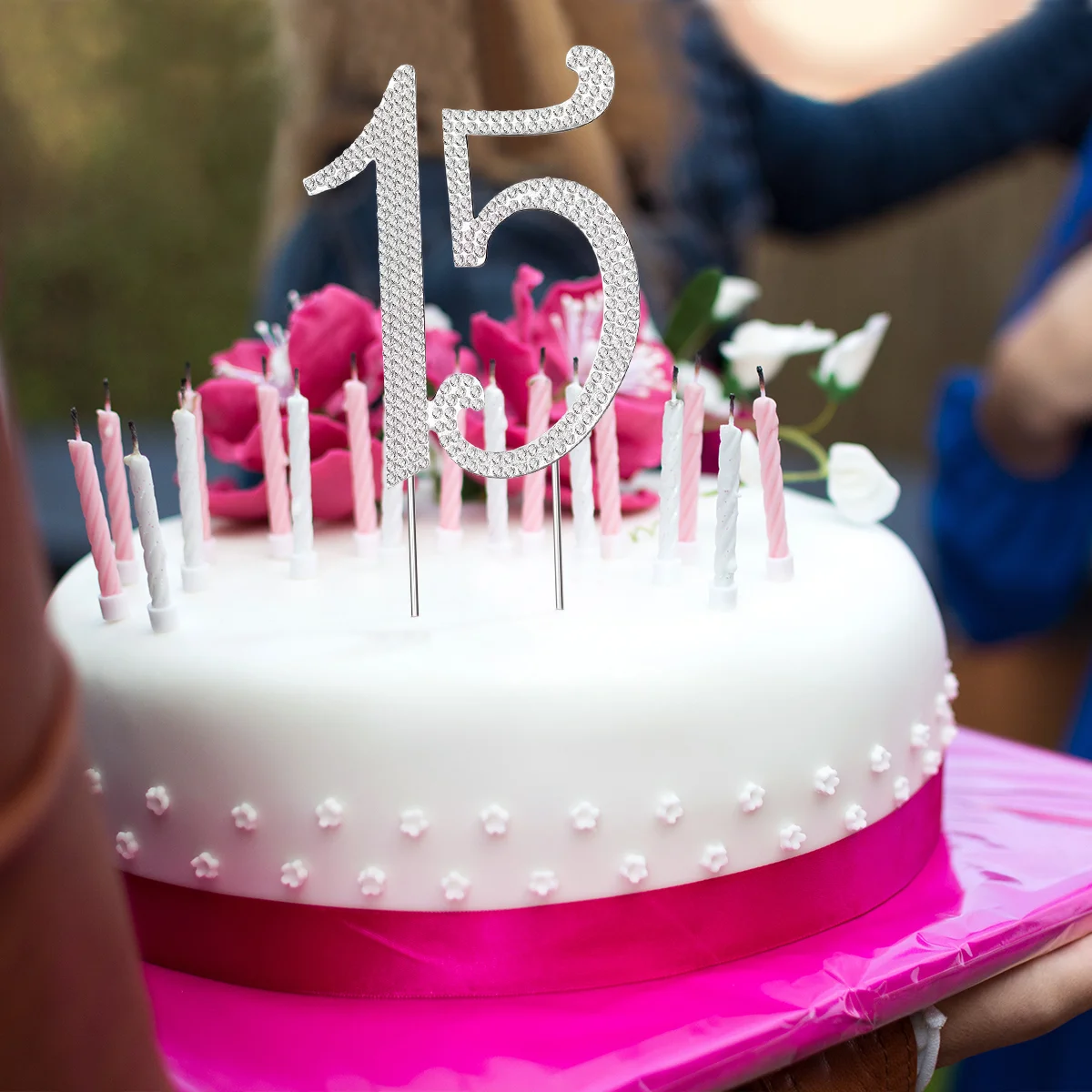 Украшения на 15-й день рождения для девочек топпер со стразами годовщину серебро