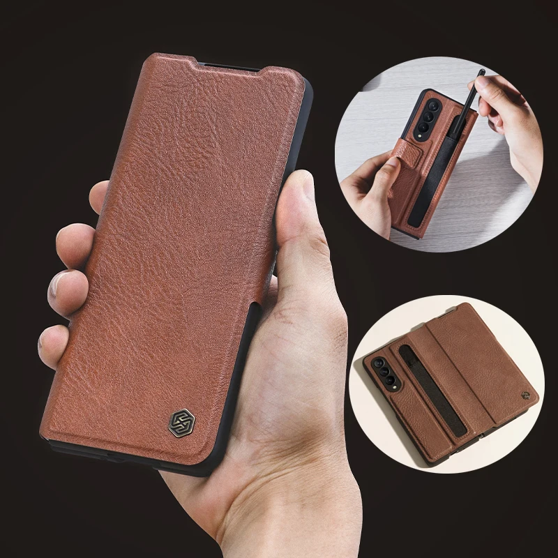 

Leather Case For Samsung Galaxy Z Fold 3 Cover Spen Slots Luxury Business Wireless Charging Capa For Galaxy Z Fold3 S Pen Holder