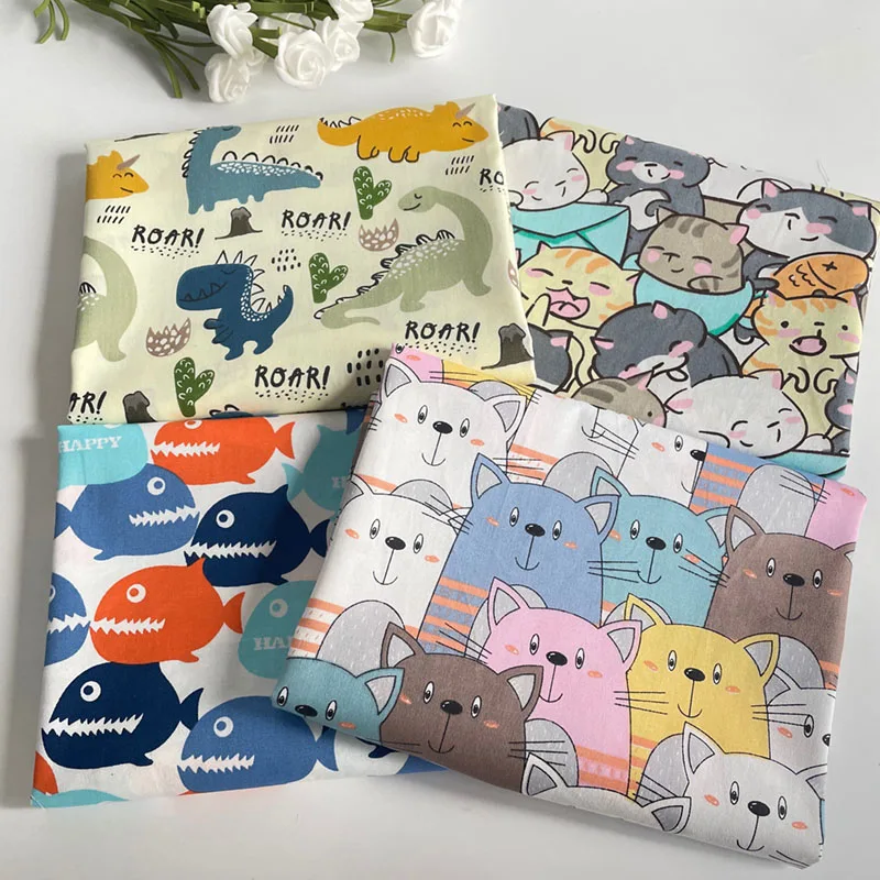 

shark and Cat Cotton Fabric 100% Cotton Twill Print for Sewing Home Textile Child Dress Making Woven Soft Fabric