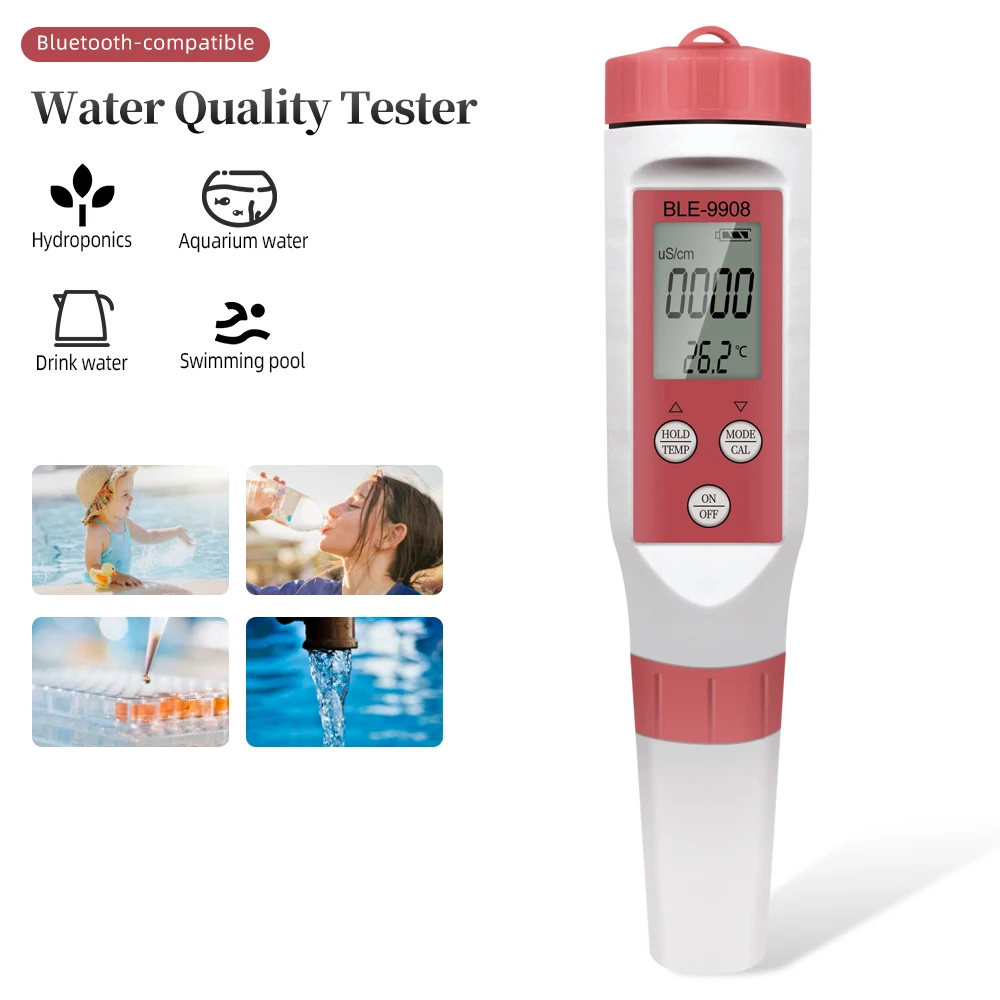 

PH Meter Blue Tooth-compatible APP Control PH/EC/TDS/TEMP Meter Water Quality Pen Type ATC for Drinking Water Aquarium Lab