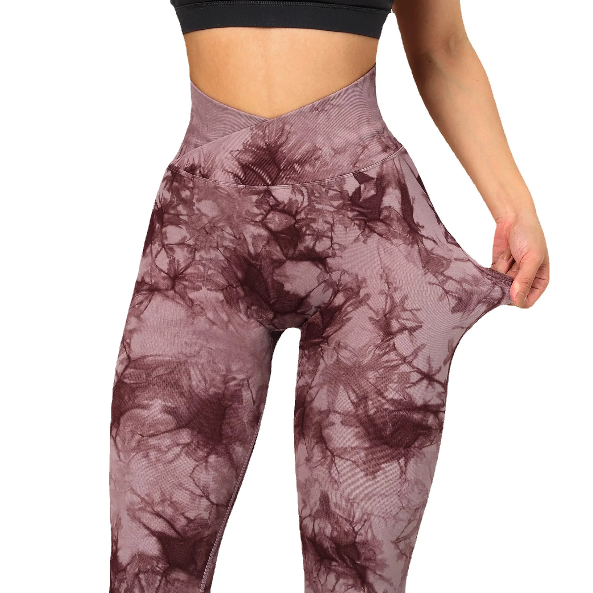 

Cross Waist Tie-Dye Seamless Knitted Tight Hip Yoga Trousers Women's Peach Hip Sports Pants Cycling Pants Running Fitness