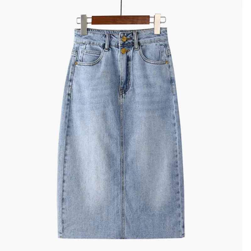

Real-skirt female spring-summer jeans, skirt plied like pencil, back open, spring-summer, 2021