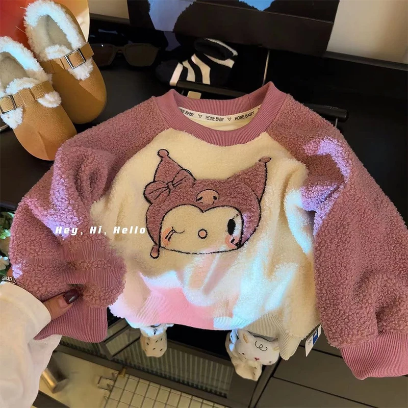 

My Melody Sanrio Kawaii Anime Autumn Winter New Splicing Double Sided Warm Sweater Kuromi Cute Cartoon Round Neck Coat Toys Kids