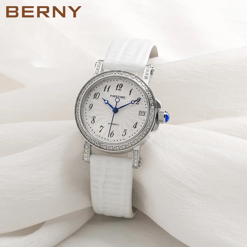 BERNY Automatic Luxury Fashion Ladies Mechanical Watch for Women  Easy Read Dial Calendar Casual Sapphire Wristwatch Waterproof