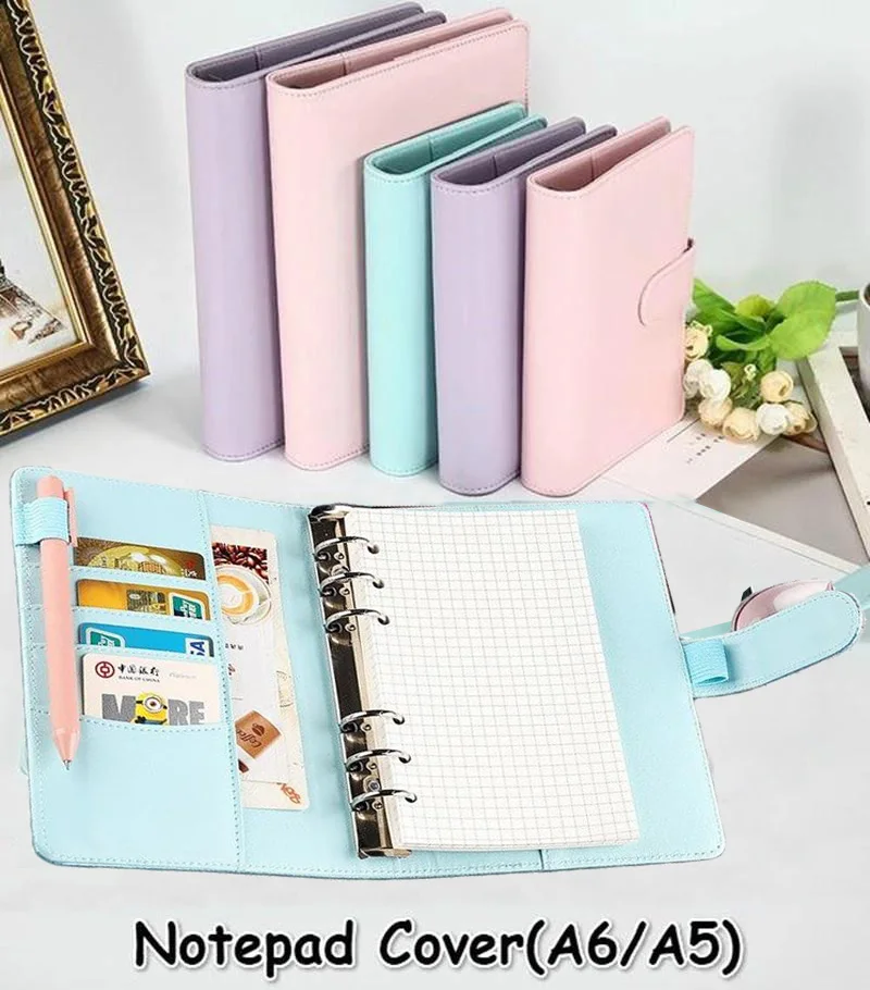 

Macaroon Color A6/A5 PU Leather DIY Binder Notebook Cover Diary Agenda Planner Paper Cover School Stationery