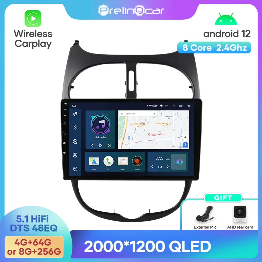 

Android 12 DTS Sound For Peugeot 206 206CC 2004-2008 Years Navigation Multimedia Car Player Radio 2Din Stereo Bluetooth 48EQ