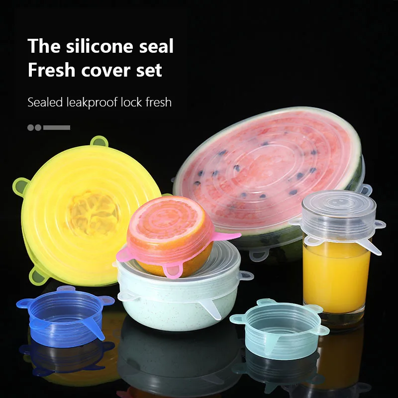 6-piece Stretch Silicone Fresh-keeping Cover Stretch Lid Bowl Cover Vacuum Cover Sealed Fresh-keeping Cover