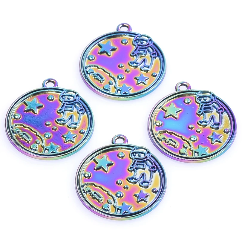

10pcs/Lot Round Astronaut Star Alloy Pendant Accessories DIY Craft Jewelry Making Supplies For Kids Necklace Gift,Bulk Charms