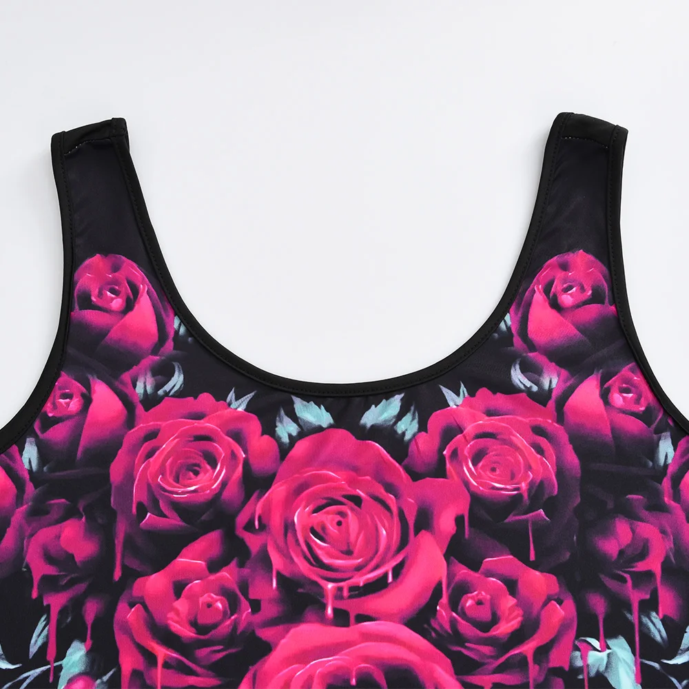 Plus Size Tank Top Women 3D Floral Print Sleeveless Top Summer Casual Ladies Gothic Irregular Hem Fashion Temperament Vest Camis