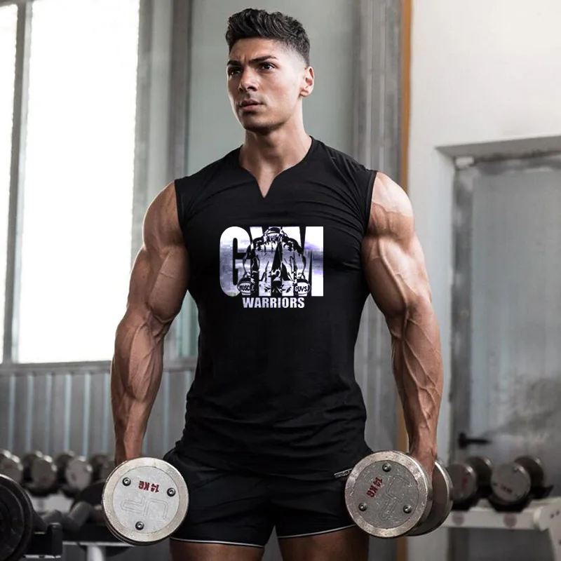 

Gym Tank Top Mens V Neck Fitness Clothing Cotton Compression Vest Bodybuilding Stringer Muscle Singlets Workout Sleeveless Shirt