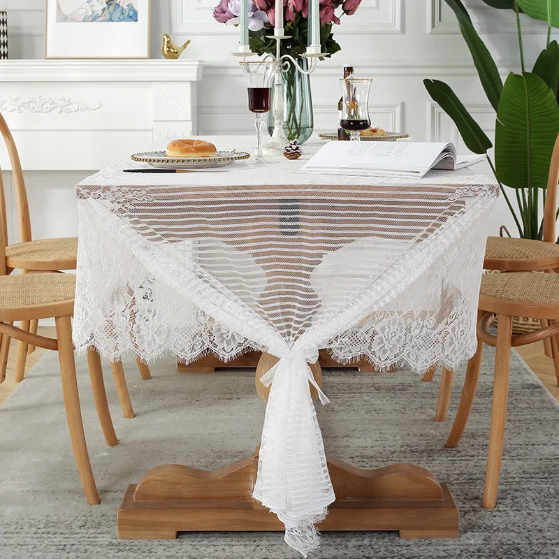 White Lace Tablecloth Lace Decorative Western Tablecloth Simple Ramadan Table Cloth for Wedding Birthday Table Decoration Home