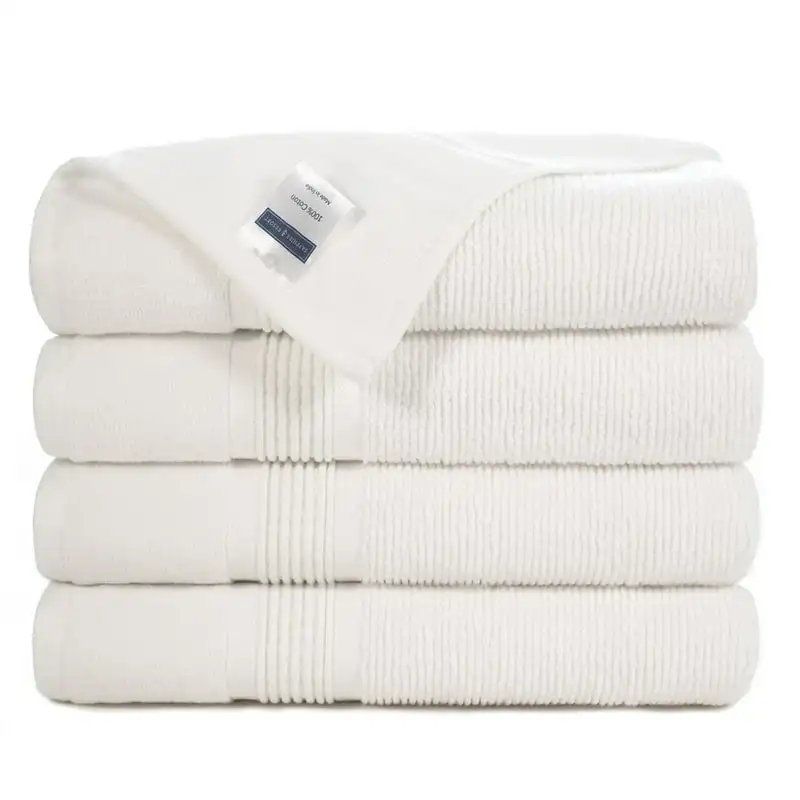 

Gifford Textured Zero Twist Ribbed Border Set of 4 Bath Towels in White