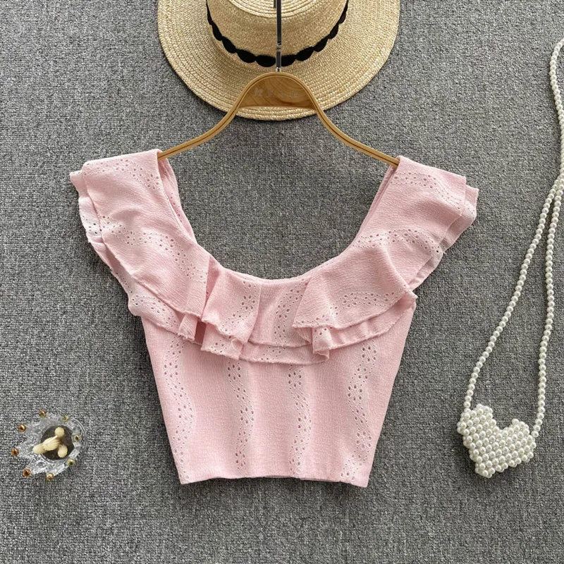 

2022 new Ruffle round neck versatile sleeveless T-shirt women's blouse tops femininas blouse camisas de mujer