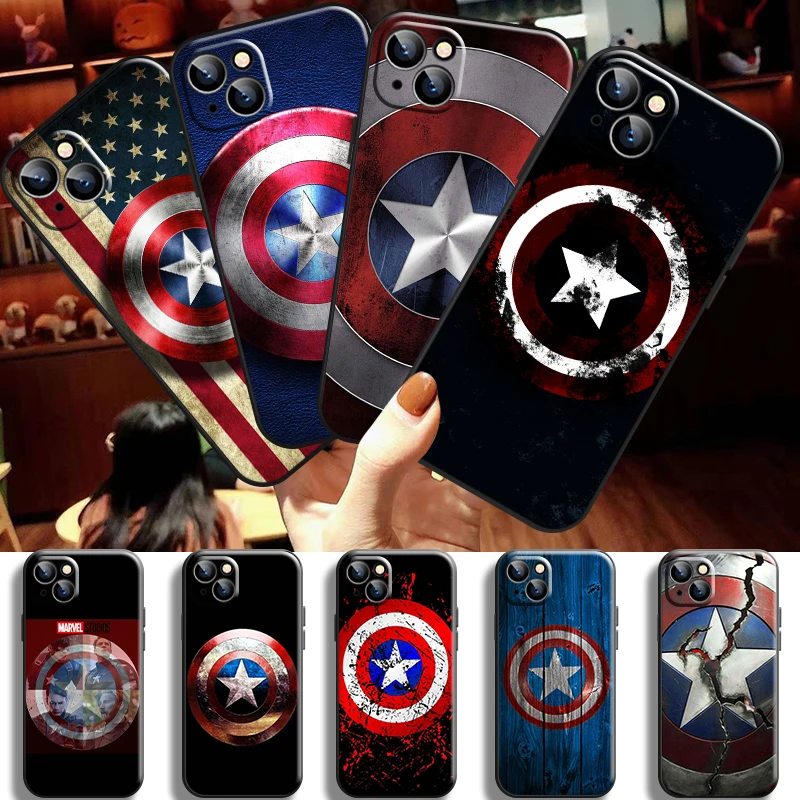 

Marvel Captain America Shield Phone Case For iPhone 14 Pro Max 13 12 11 Pro Mini X XR XS Max 7 8 Plus Shockproof Coque Carcasa