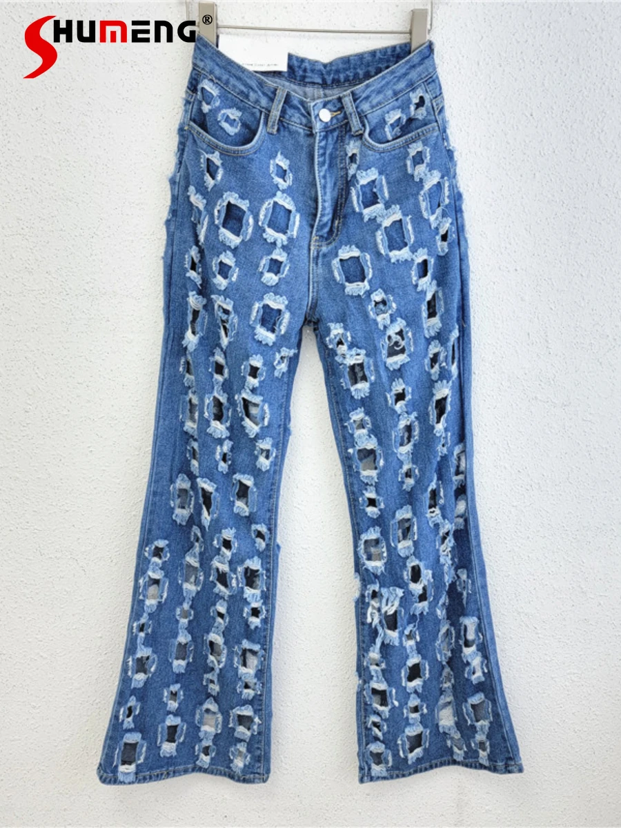 

High Waist Ripped Jeans for Women 2022 New Spring and Summer Loose Drooping Wide Leg Mopping Bootcut Denim Trousers Trendy Ins