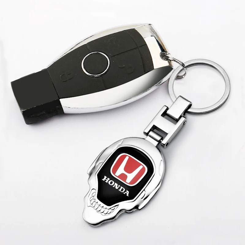 1pcs Car Metal 3D Skull Styling Keychain keyRing Accessories For Honda Civic Accord Jazz Fit CRV Mugen Odyssey CITY HRV Dio 2022 - купить по