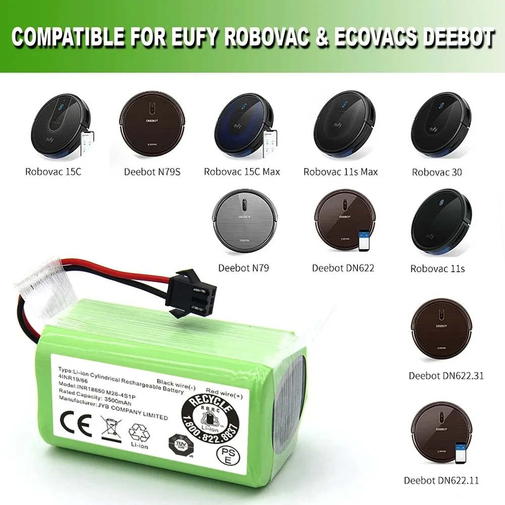 Фото Аккумуляторная батарея Li-ion 14.4V 3500mAh для Conga Excellence 950 990 1090 1092 1190 1790 1990, Robovac 11S 15C 30C Max, NETBOT S14 S15. №5