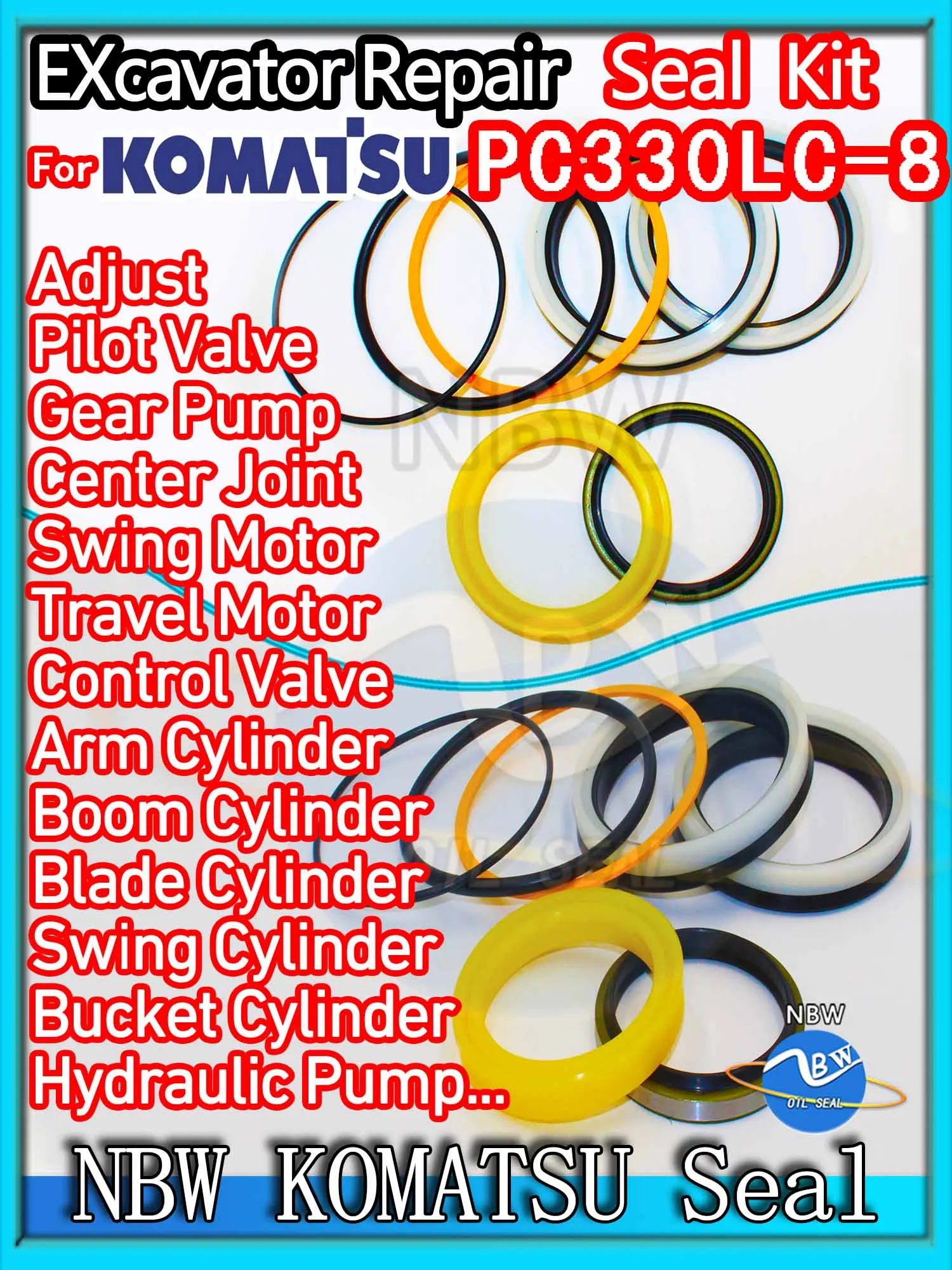 

For KOMATSU PC330LC-8 Excavator Oil Seal Kit High Quality Repair PC330LC 8 Digger Clamshell Shovel Adjust Swing Gear Gasket NBR