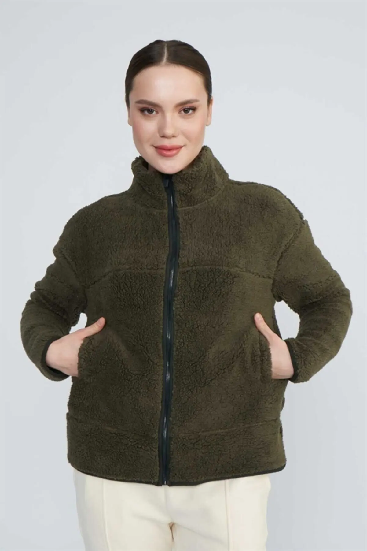

Khaki Zipper Pocket Plush Jacket Top Trend and Fashion Sun Protection for Women Blazers and Jackets Clothing 166709993