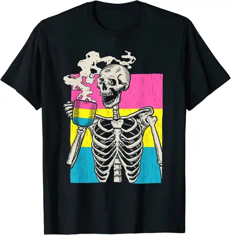 Мужские футболки с рисунком скелета питьевой кофе