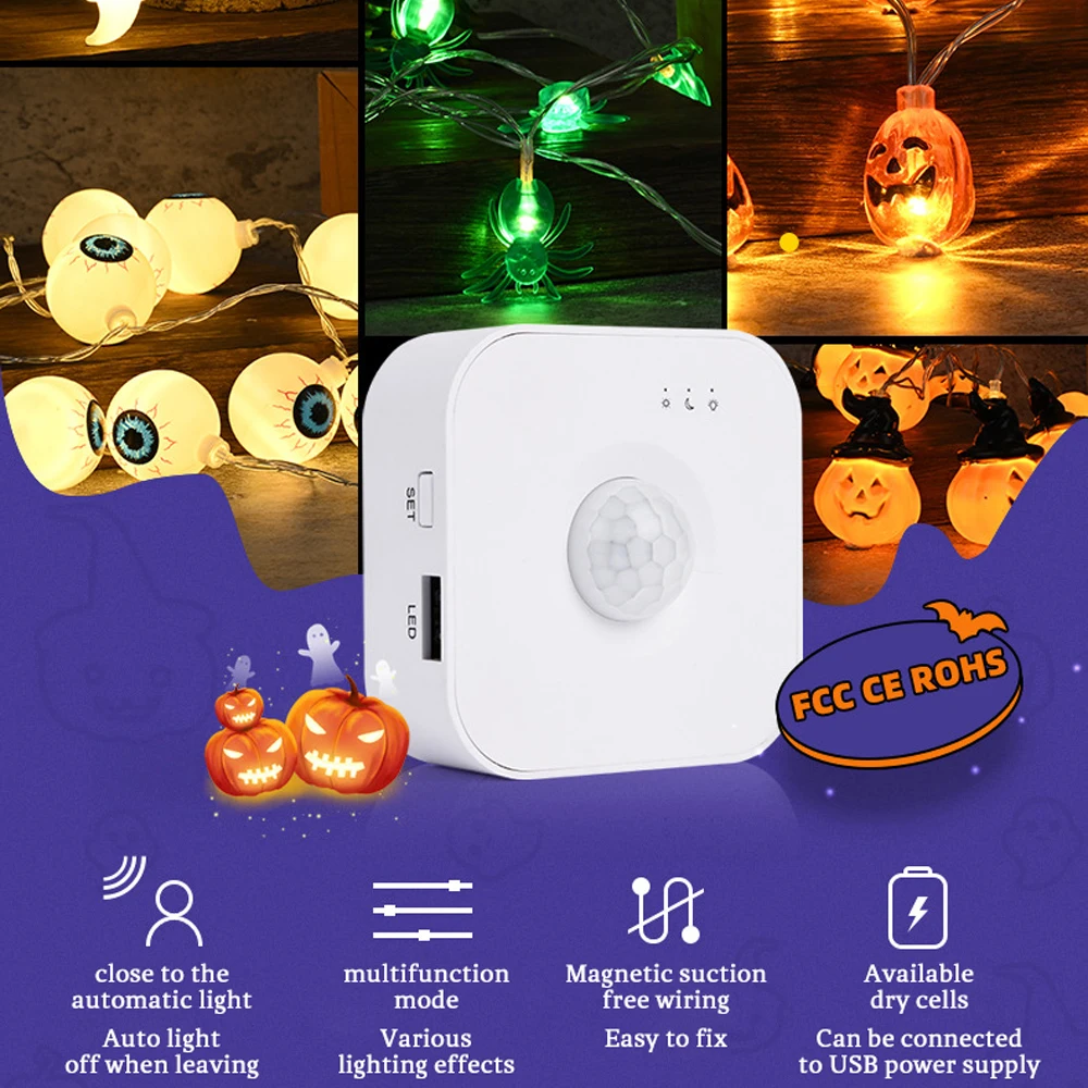 

6M 40LED Halloween LED String Lights Motion Sensor Pumpkin Ghost Battery USB Lights For Home Halloween Party Decoration 2022