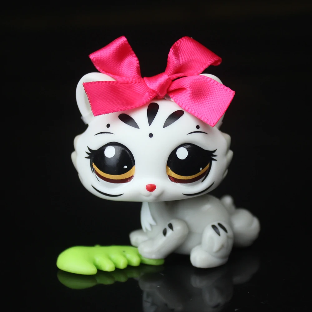 

YASMINE Pet Shop белый серый тигр котенок кошка животное lps #3585 розовый бант