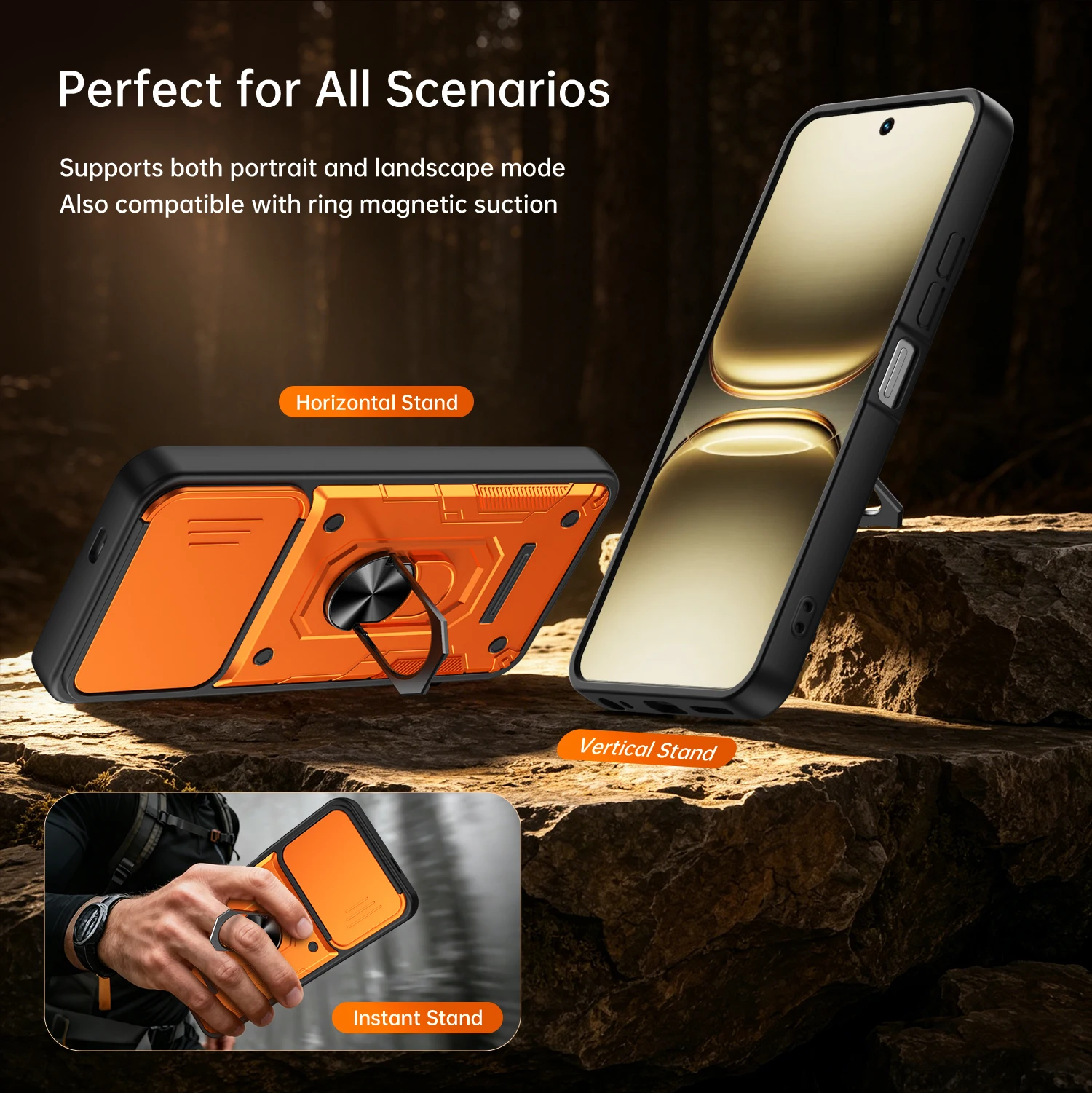 Фото Противоударный чехол Nanshan Armor для Tecno Spark Go 2 KM4 с защитой камеры, металлическим кольцом-подставкой и держателем для телефона №5