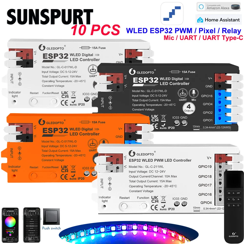 Фото 5GLEDOPTO ESP32 PWM WLED Динамический светодиодный контроллер 5 в 1 DC12-24V WIFI Управление приложениями для RGBCCT RGBW RGB CCT DM WS2811/2B/3/5 Strip №1