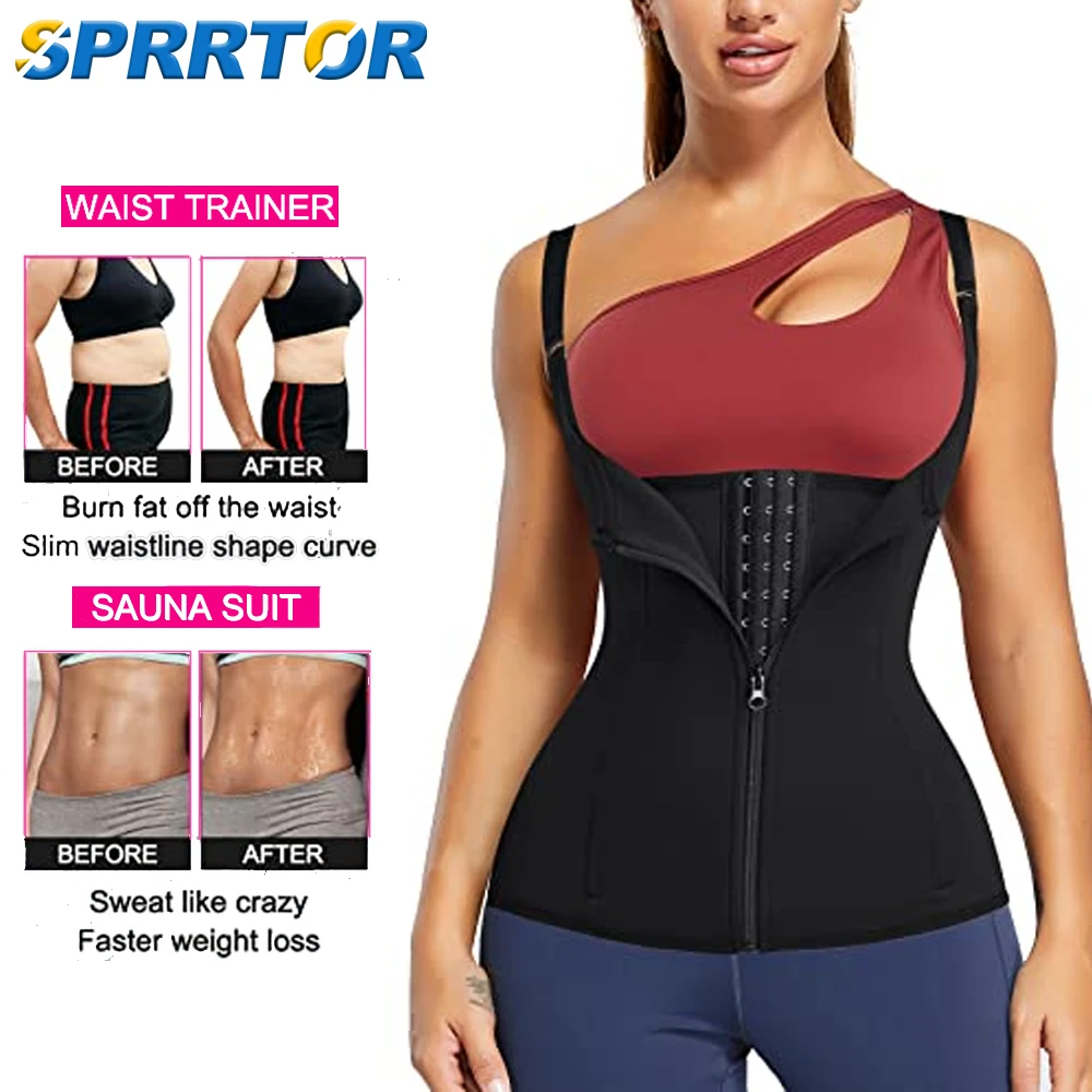 

Women Waist Trainer Vest Slim Corset Neoprene Sauna Tank Top Zipper Weight Loss Body Shaper Shirt