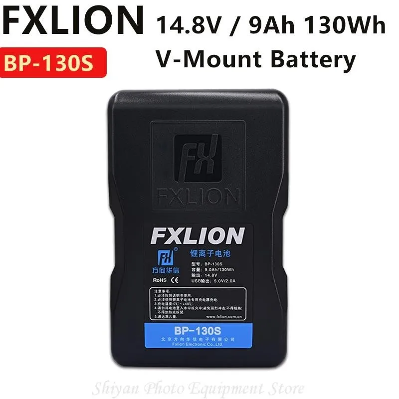

FXLION BP-130S 14.8V / 130Wh V-Mount Battery USB-A, D-Tap and 2 1Pin Socket. A 5-Level Power Indicator FOR Camera Ligh Battery