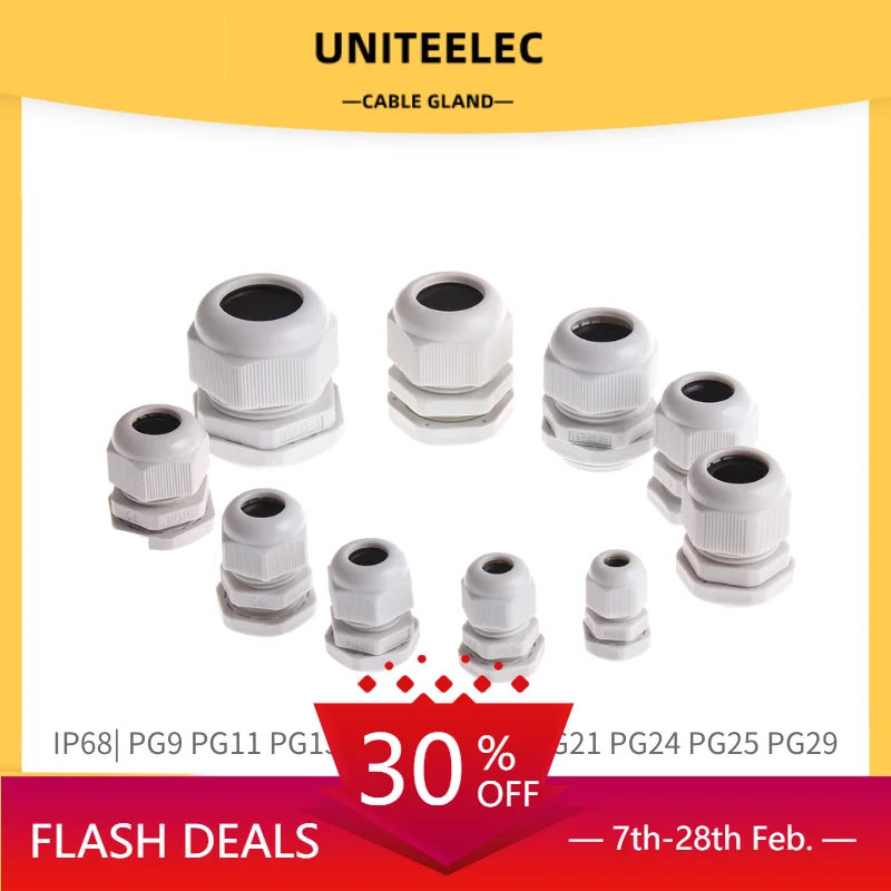 

1PC IP68 PG7 for 3-6.5mm PG9 PG11 PG13.5 PG16 PG19 PG21 PG24 PG25 PG29 Wire White Waterproof Nylon Plastic Cable Gland Connector