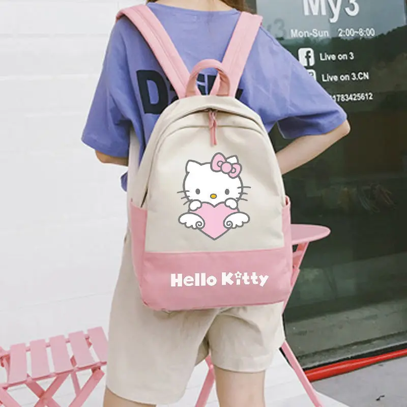 

Kawaii Sanrio, рюкзак Hello Kitty, милый школьный рюкзак, модная женская розовая дорожная сумка, холщовый рюкзак для девочек и детей, праздничные подарк...