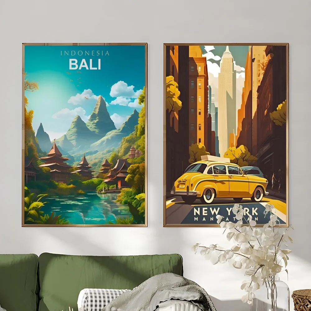 World Cities Travel historic sites Poster Sticky Wall Art Printing Waterproof Home Living Bed Room Bar Aesthetic Decor