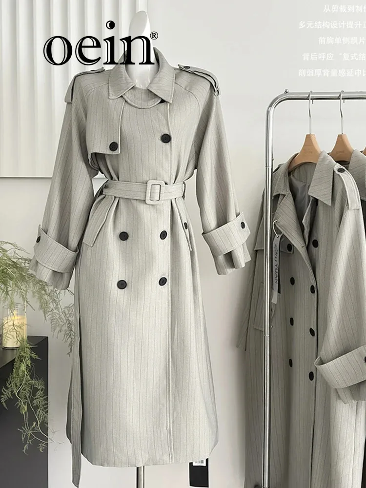 Осень 2024 женский двубортный плащ [oein] с воротником свободный роскошный силуэтом
