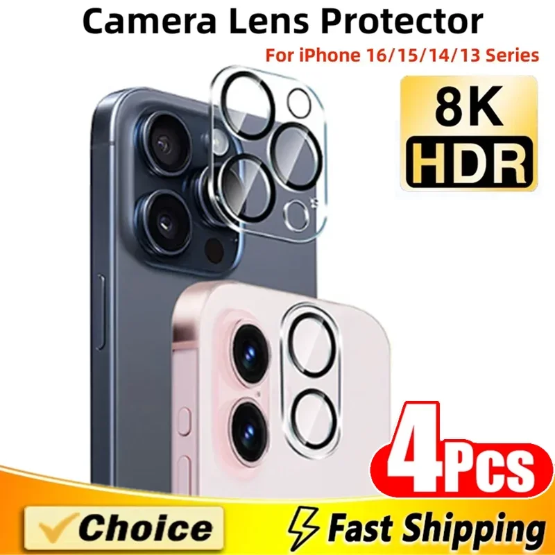 4 шт. защитное стекло для объектива с полным покрытием iPhone 16 13 12 11 14 15 Pro Max защитная