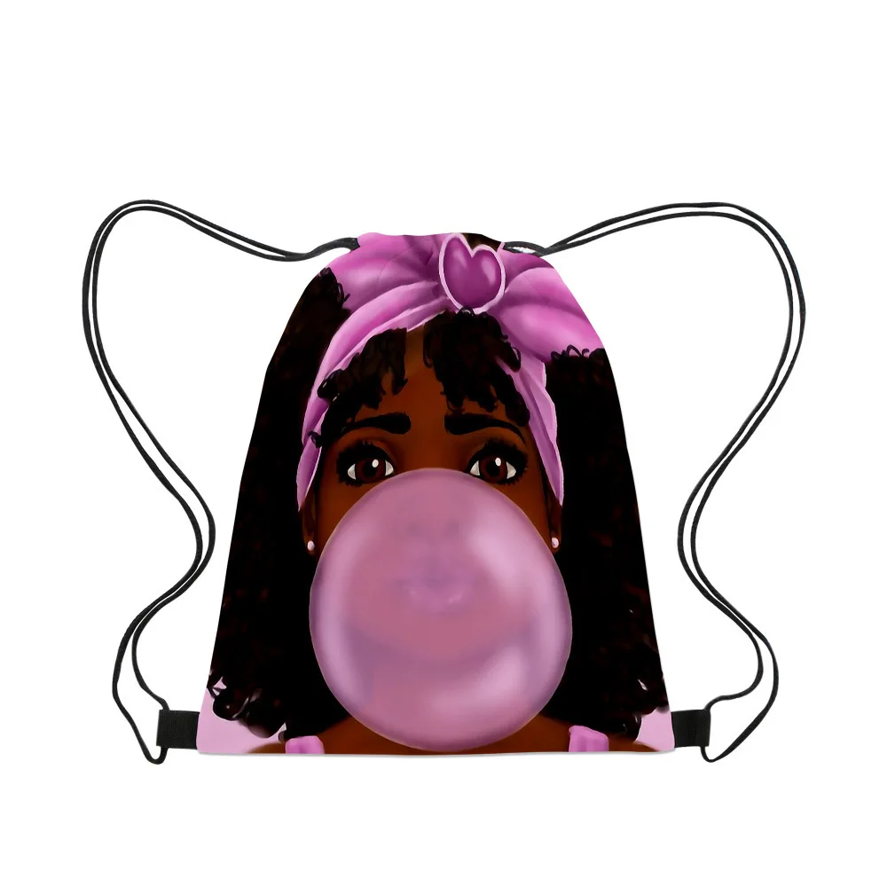

3D Printing African Girl Backpack Drawstring Pocket Large Capacity Sports Travel Carrying Bag Boys and Girls Birthday Gifts