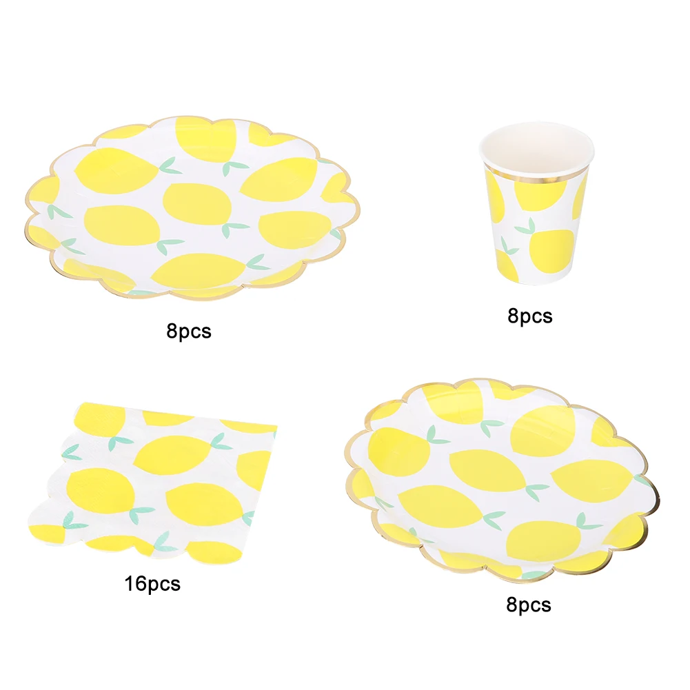

Cute Lemon Fruit Themed Wedding Party Disposable Paper Cup Plate Napkin Tableware Set