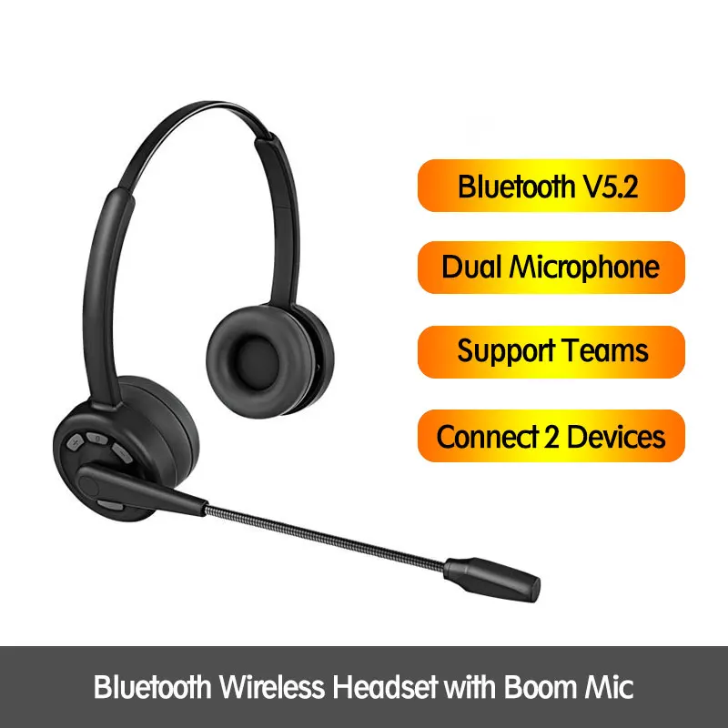 

Business Noise Canceling Headphone with Boom Mic Wireless/Wired 3.5mm USB On-Ear Phone Headset for Truck Driver Office Call PS3