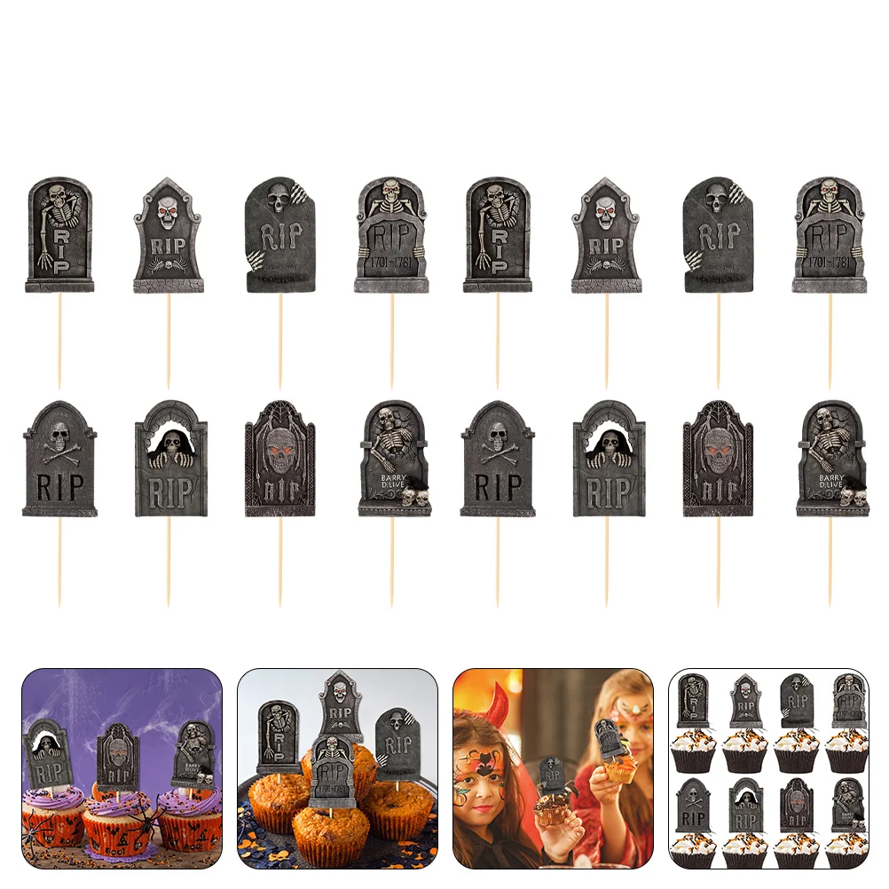 

Picks Cupcake Cake Decor Party Toppers Tombstone Topper Graveyard Horror Dessert Decorations Gravestone Style Theme Treat