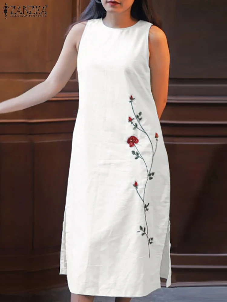 

Коллекция 2023 года, Повседневный Сарафан ZANZEA с цветочной вышивкой, летнее платье без рукавов с круглым вырезом, женские модные платья на бретелях, элегантные праздничные платья