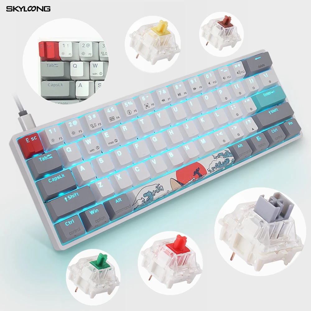 

Skyloong Mechanical Keyboard USB Wired LED Backlit Axis GK61 SK61 61 Keys Gaming Mechanical Keyboard Gateron Switches Gamer Kits