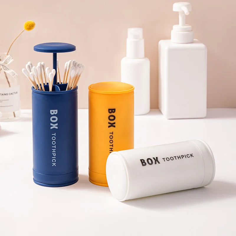 

Toothpick Cotton Swab Box Creative Press Type Toothpick Automatic Dispenser Cotton Swabs Toothpick Container Organizer