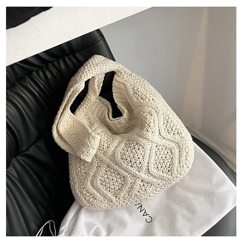 Fashion Knitted Bucket Bags for Women Large Capacity Travel Crossbody Bags Ladies Weave Casual Shopping Messenger Handbag