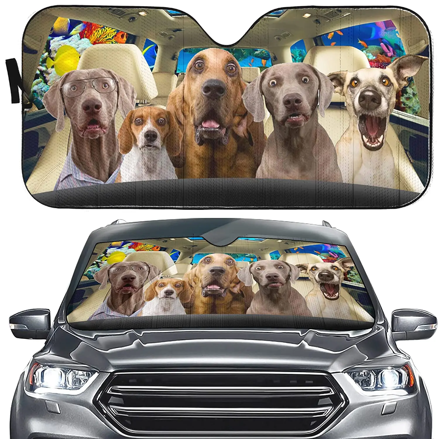 

Surprise Dog Car Sun Shade Amazing Pet Auto Windshield Shade Visor Funny Dog Driver Front Window Sunshade Anti-UV Dog Sea Ocean