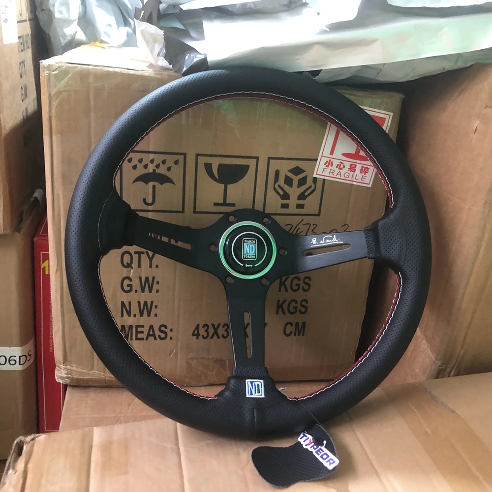 Классическое кожаное рулевое колесо Drift 14 дюймов JDM Nardi Гоночное Рулевое для VW HONDA